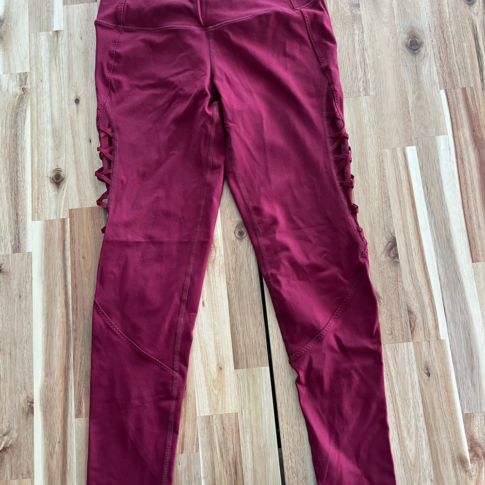Dark Red High-Waisted Leggings with Side Cutouts